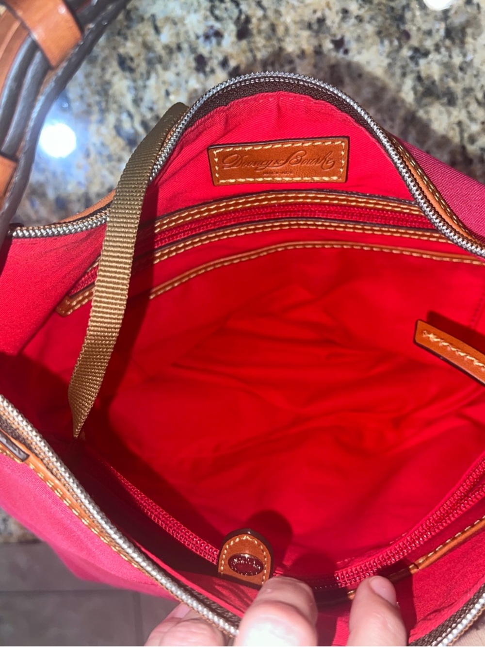 Dooney & Bourke Bright Pink Nylon Hobo with Brown Leather Trim - Picture 8 of 12
